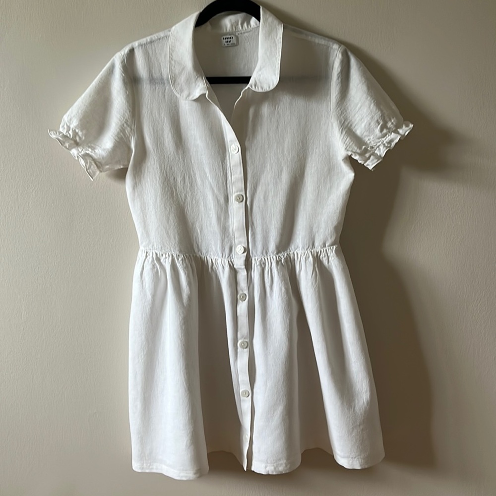 Sunday Best White Short Sleeve, Button Down Dress with Peterpan collar